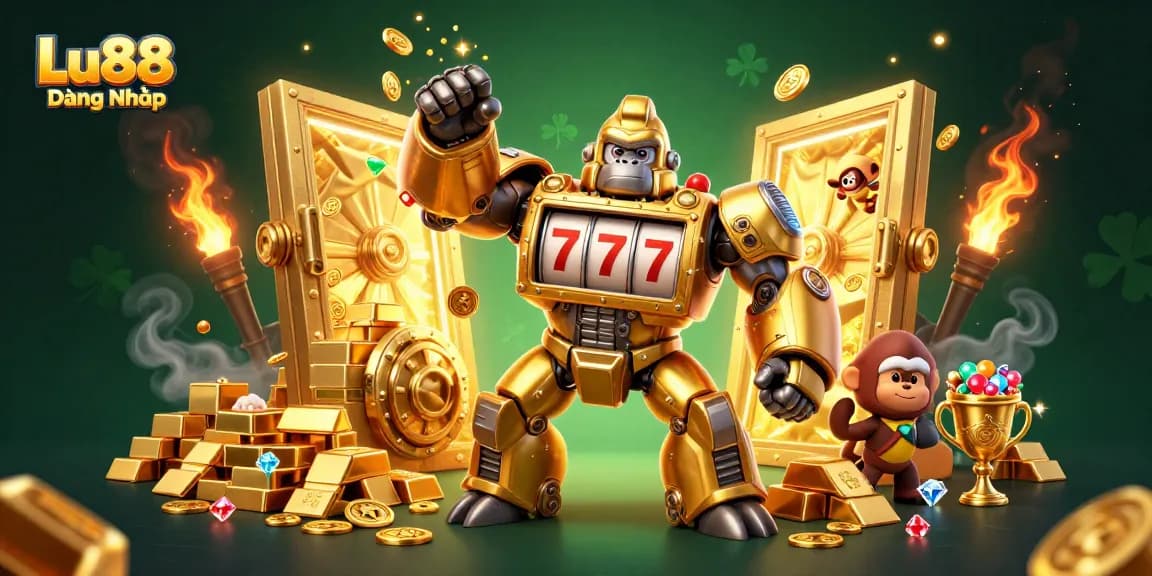 Experience thrilling gameplay with Lu88 Đăng Nhập, featuring a vibrant 3D casino scene filled with treasures and adventures.