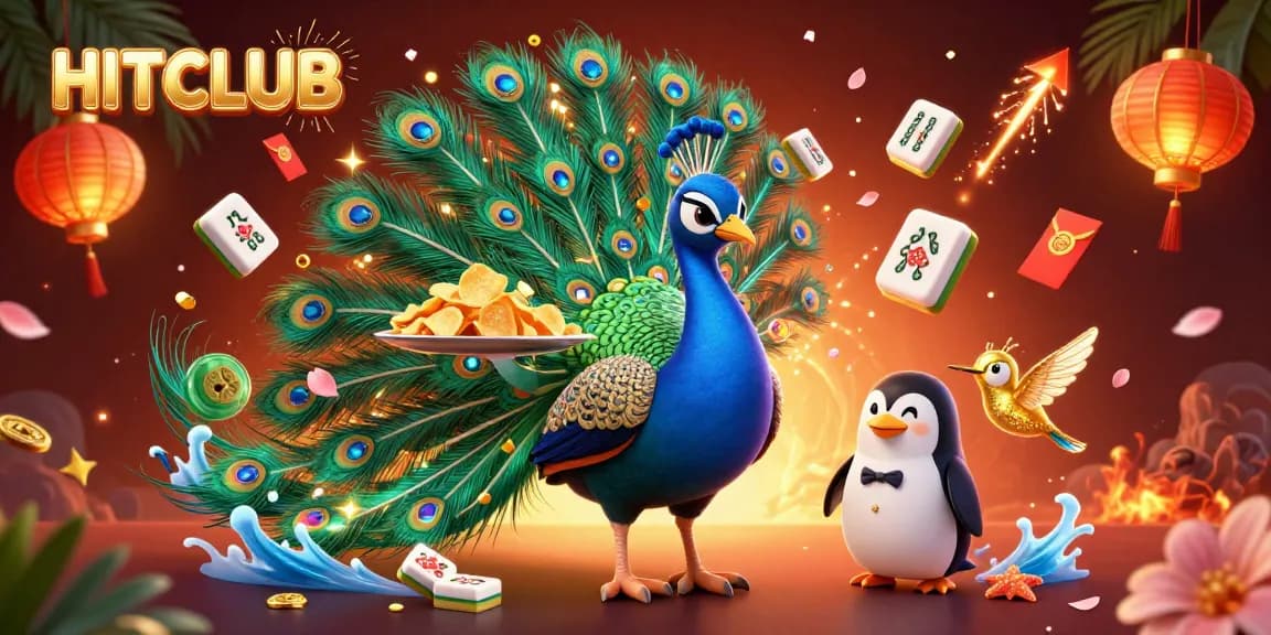 Experience the excitement of HITCLUB with vibrant characters celebrating casino wins among dynamic gambling elements.