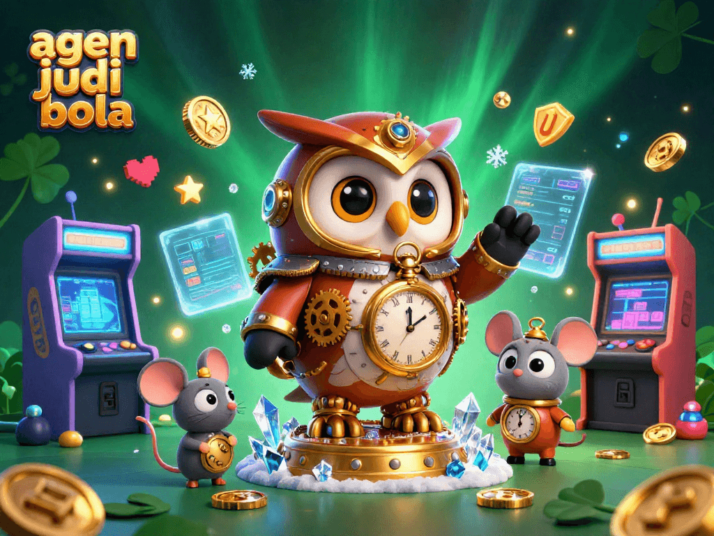 Experience agen judi bola's thrilling atmosphere with our vibrant casino illustration featuring an owl and mouse.
