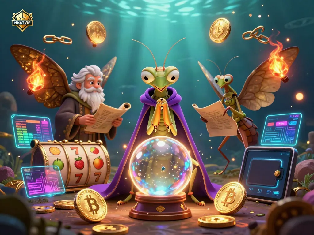 Engage with NHATVIP through vibrant slot gaming with a mystical fortune teller and a library of ancient scrolls.