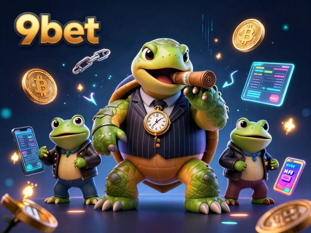 Experience thrilling gameplay at 9bet with a vibrant casino scene featuring a snapping turtle and bullfrog enforcers.
