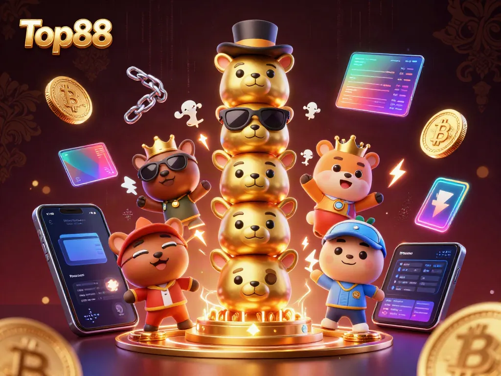 Engage with the vibrant Top88 gaming scene featuring animated totem and digital assets.