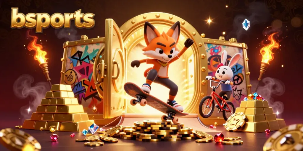 Watch the vibrant scene of bsports with a fox and rabbit showcasing thrilling casino adventures.