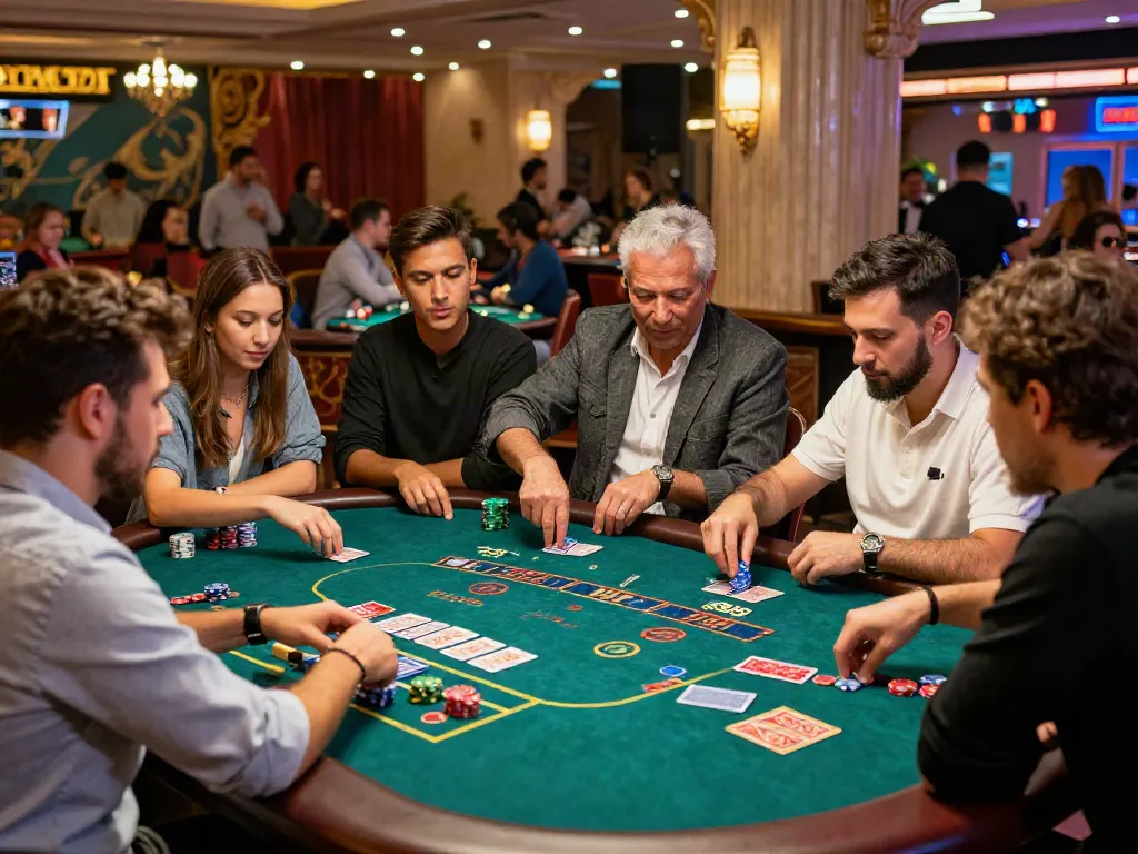 Exciting credit card casino scene with players at live dealer table.