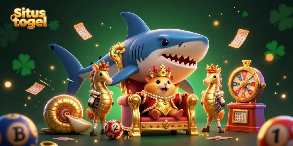 Enhance your gaming experience with the vibrant allure of situs togel, featuring a golden hamster king surrounded by lottery elements.