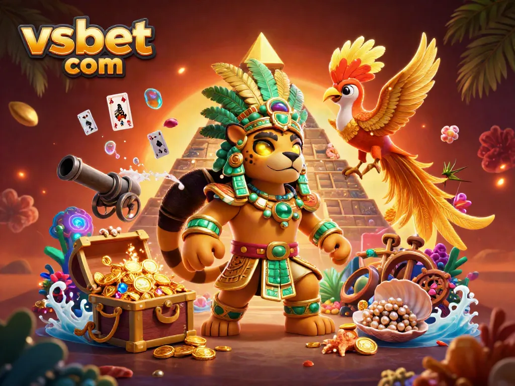 Experience thrilling gameplay at vsbet com with a vibrant 3D Mayan casino scene filled with gems and rich colors.