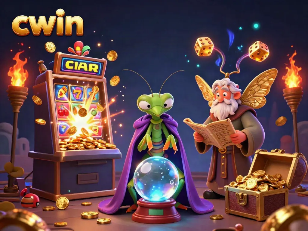 Experience vibrant gameplay at CWIN with dynamic casino elements and mystical cartoon characters.