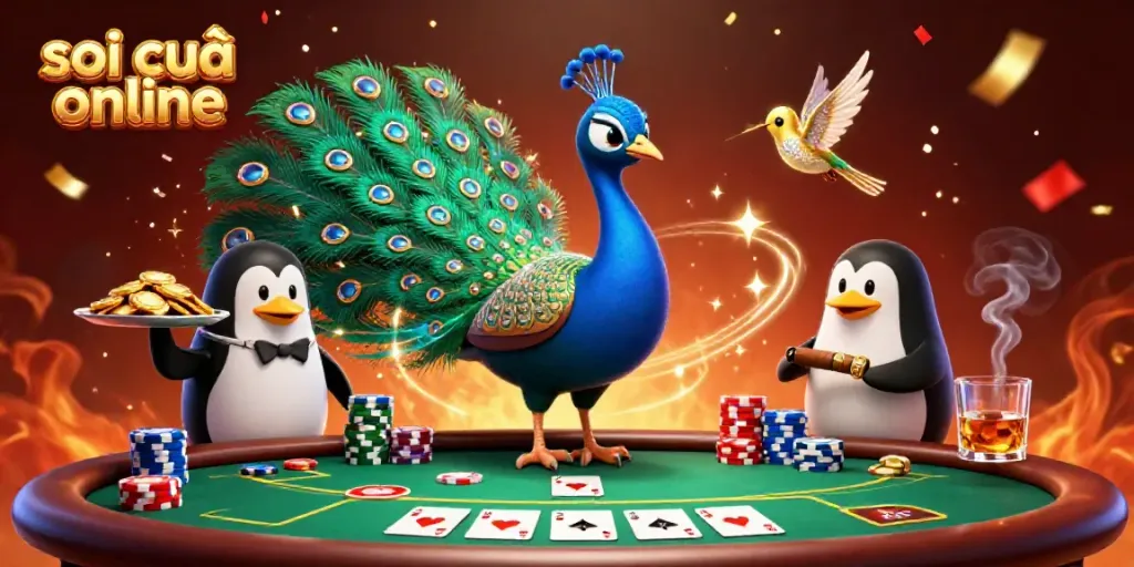 Engage with soi cầu online through vibrant casino fantasy featuring a peacock and a penguin