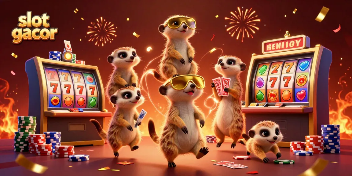 Engage with slot gacor action featuring meerkats in a vibrant casino environment.