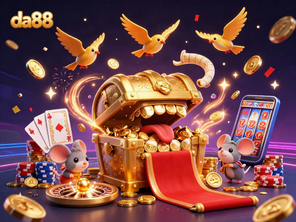 Spin the da88 roulette and jackpot reels while engaging adventure elements around vibrant casino treasures.