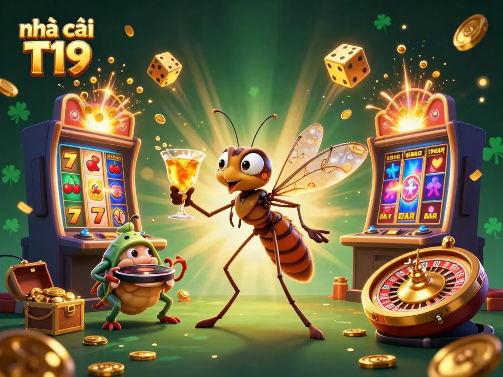 Engage with nhà cái T19 through vibrant casino adventures featuring a lively amber mosquito mascot and immersive gaming elements.