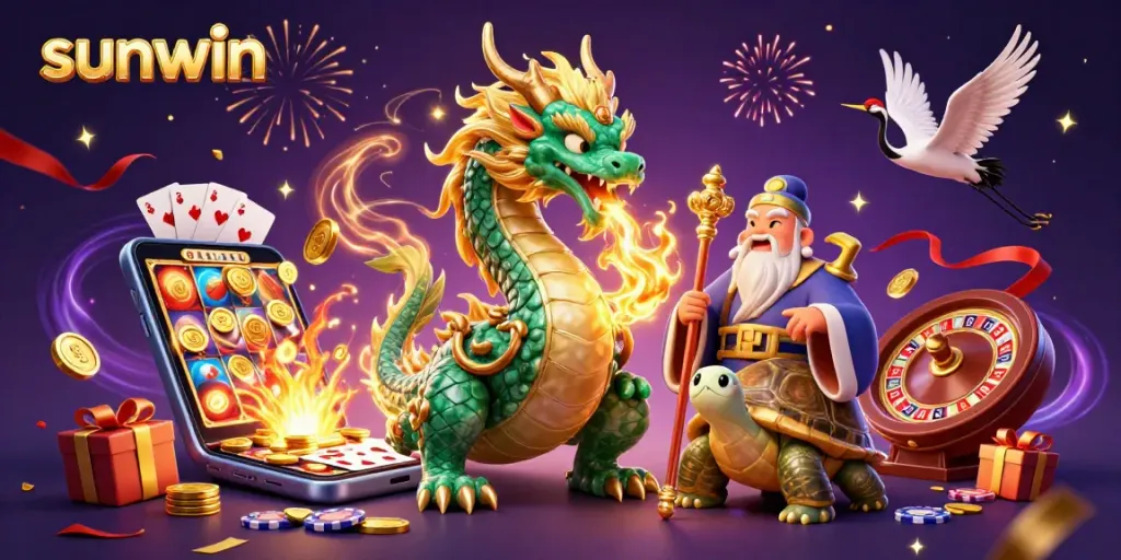 Experience sunwin's vibrant, magical casino world with engaging 3D elements and playful characters.