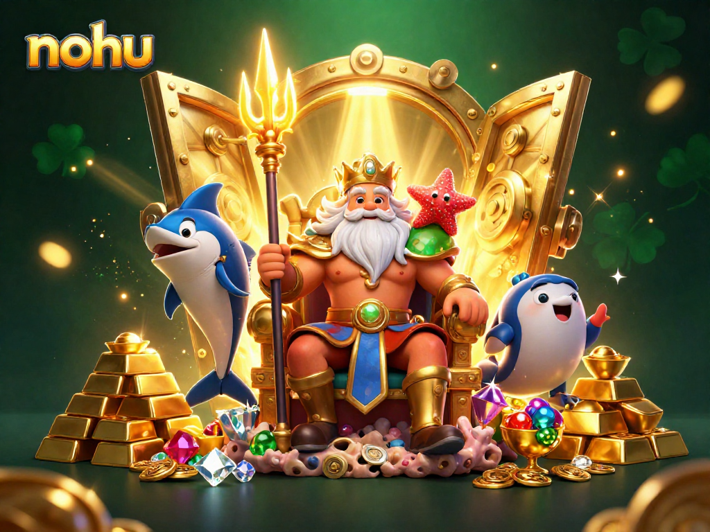 Experience engaging nohu slots action with Neptune and treasure in a stunning 3D illustration.