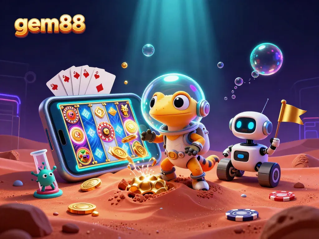 Experience vibrant online gaming at gem88 as the Martian gecko uncovers a golden casino.
