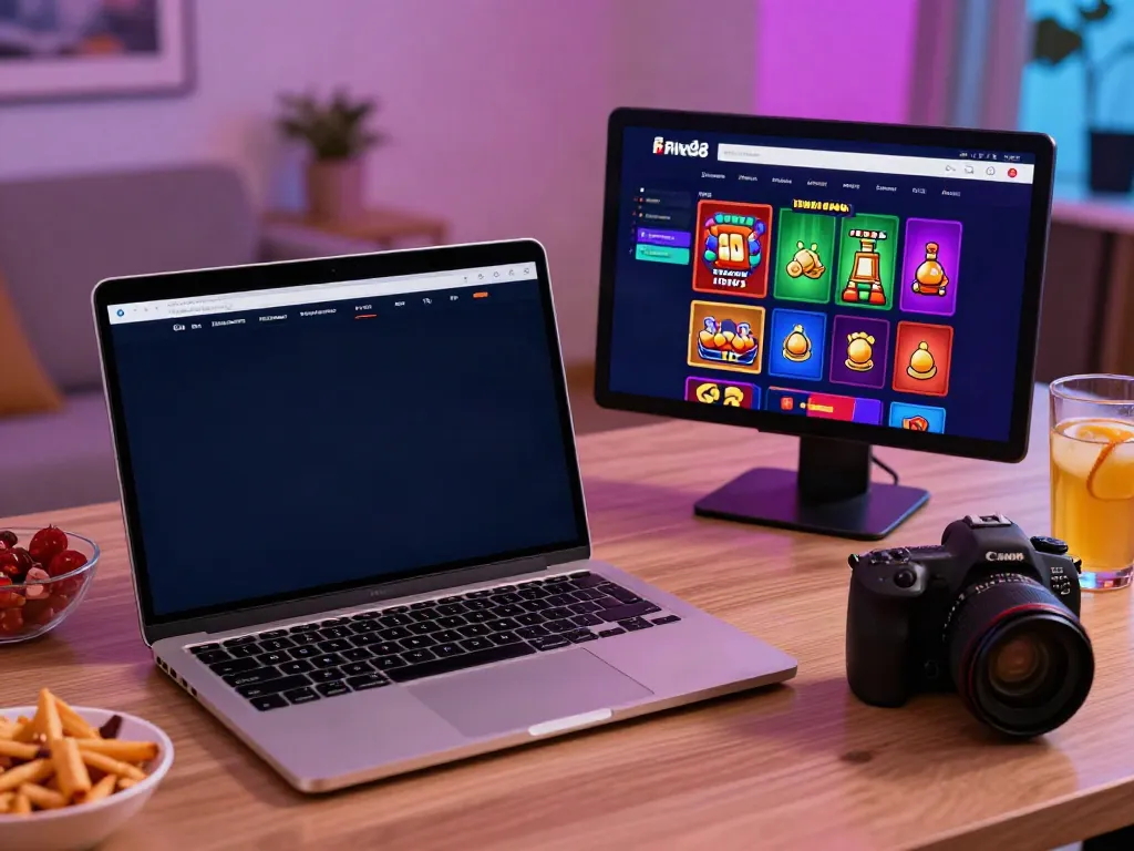 Engaging home gaming setup for nhà cái five88 featuring laptop and mobile app.