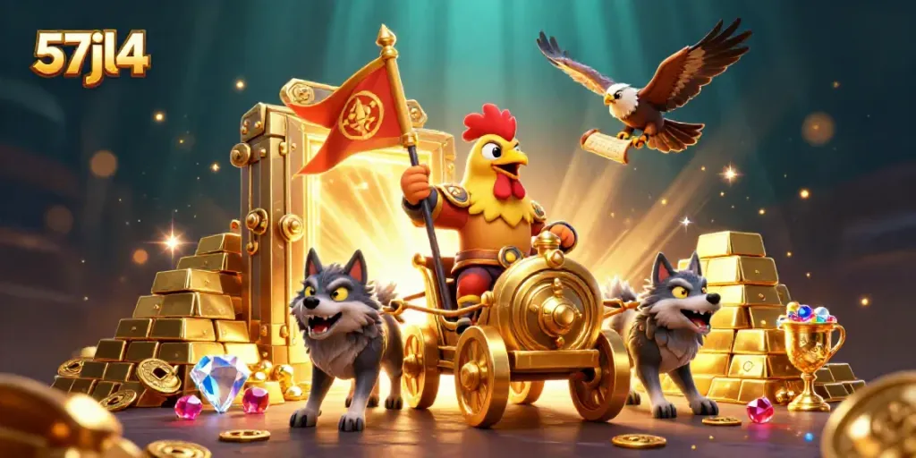 Engage in thrilling action with the 57jl4 online casino platform featuring a golden war chariot.